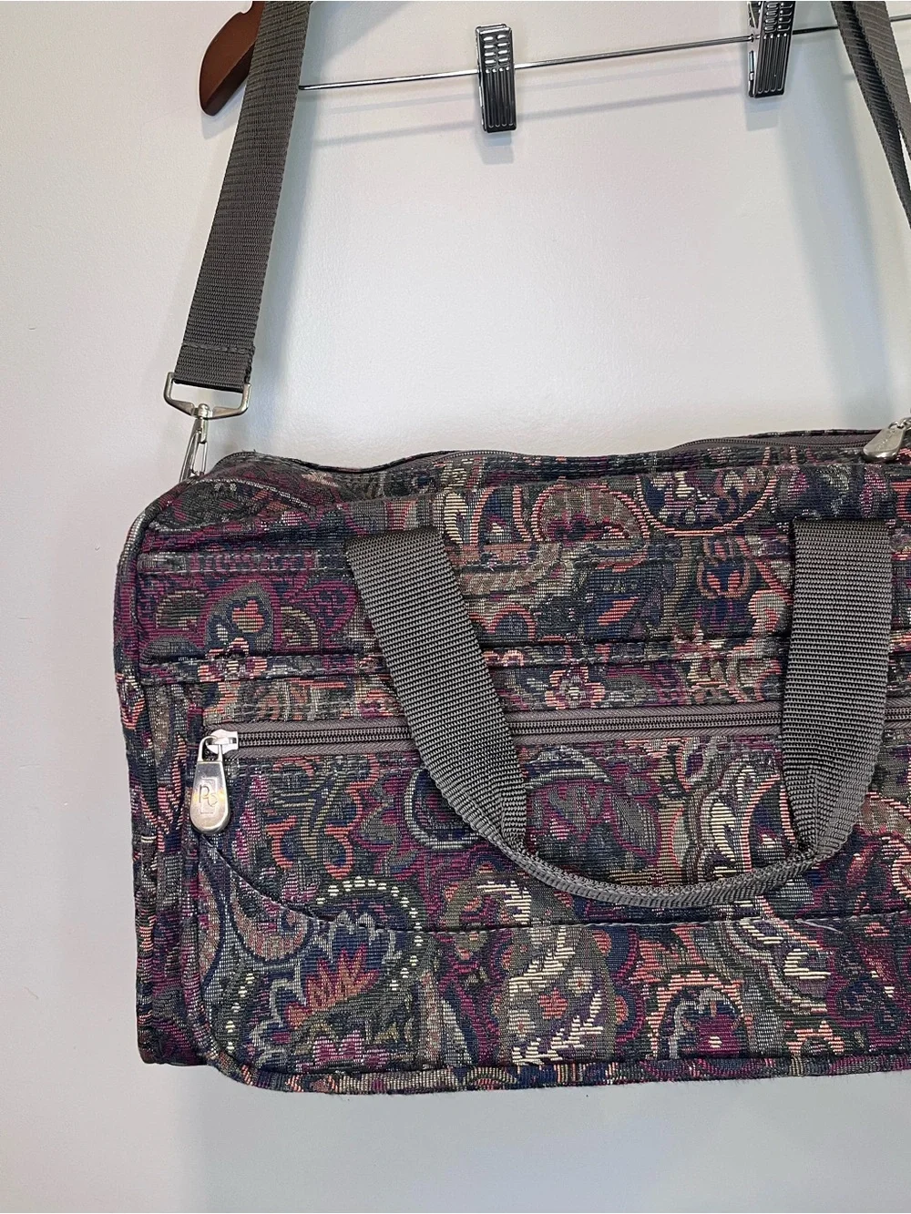 Vtg 90s Pierre Cardin Floral Tapestry Travel Carry On Shoulder Bag